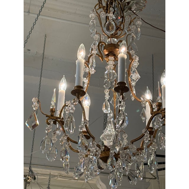 In the Style of Dennis & Leen Gold Finish Six Light Crystal Chandelier For Sale - Image 9 of 12