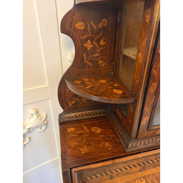 Antique Dutch Marquetry Walnut Bureau Bookcase, 1780 For Sale - Image 13 of 18