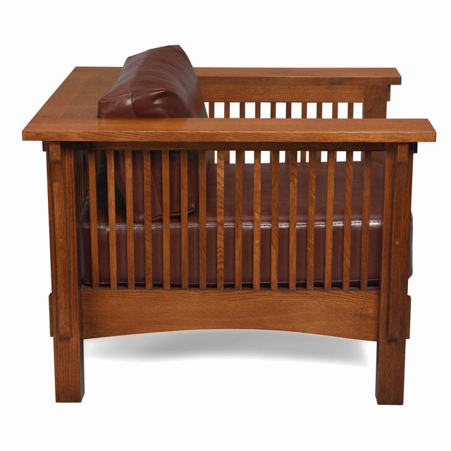 Craftsman Crofter Mission Style Arm Chair - Russet Brown Leather (Rb1) For Sale - Image 4 of 10