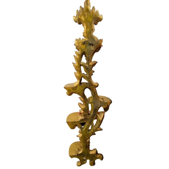 Large Vintage Italian Carved Giltwood Rococo 5-Tier Wall Display Shelf, 44" For Sale In Raleigh - Image 6 of 8