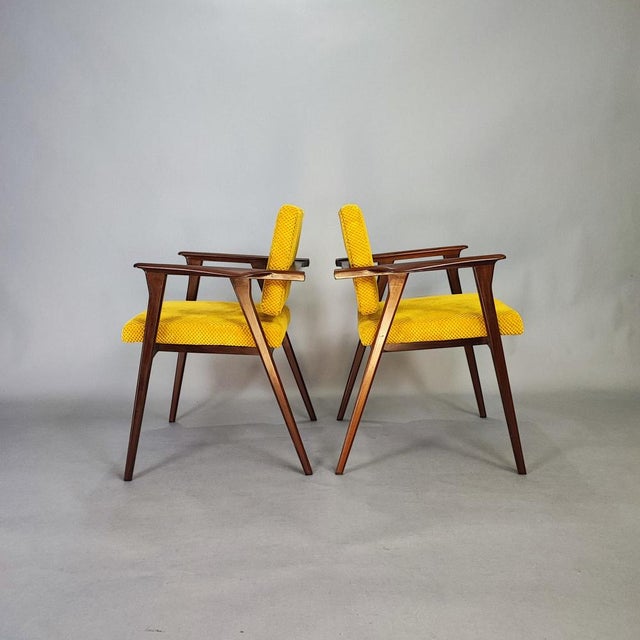 Armchairs in Rosewood and Yellow Velvet by Franco Albini for Poggi, Set of 2 For Sale - Image 10 of 14