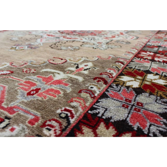 Mid 20th Century Vintage Turkish Oushak Rug Medallion Floral Design With Earth Tone & Pops of Red For Sale - Image 5 of 6