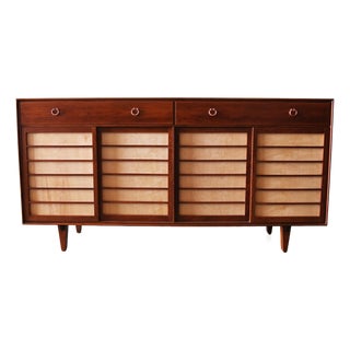 1950s Edward Wormley for Dunbar Janus Cabinet Walnut Copper 71" For Sale