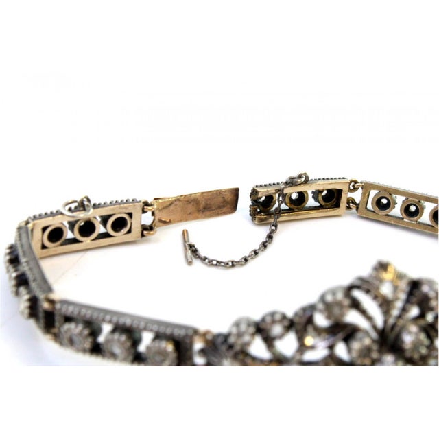 Gold Art Deco Gold and Silver Bracelet with Central Brilliant-Cut Diamond and Diamond Chips For Sale - Image 8 of 11