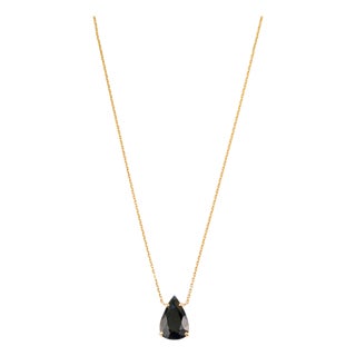 VRJewels 3.22 Carat Black Diamond Pear Solitaire Necklace in 14k Yellow Gold For Sale