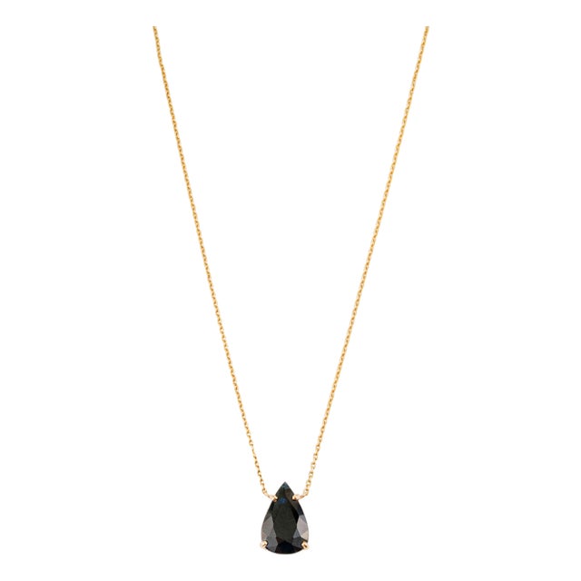VRJewels 3.22 Carat Black Diamond Pear Solitaire Necklace in 14k Yellow Gold For Sale