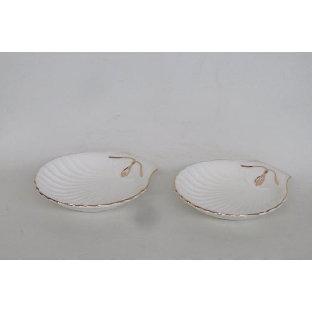 Foley Fine Bone China Pair of 2 Shell Shaped Dishes Gold Trim Butter Pats 4856b For Sale - Image 13 of 14