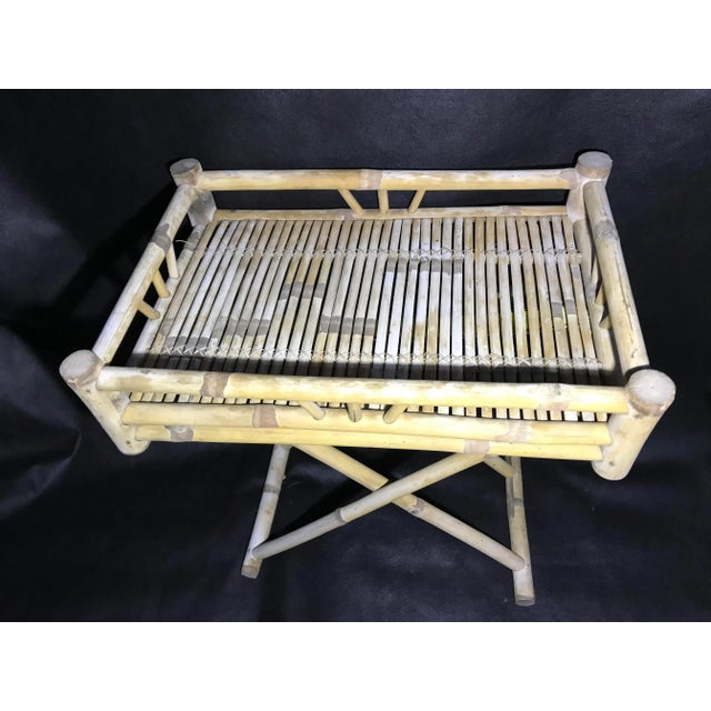 Light Yellow Bamboo & Rattan Foldable Coffee Table With Tray, 1970s. For Sale - Image 8 of 18