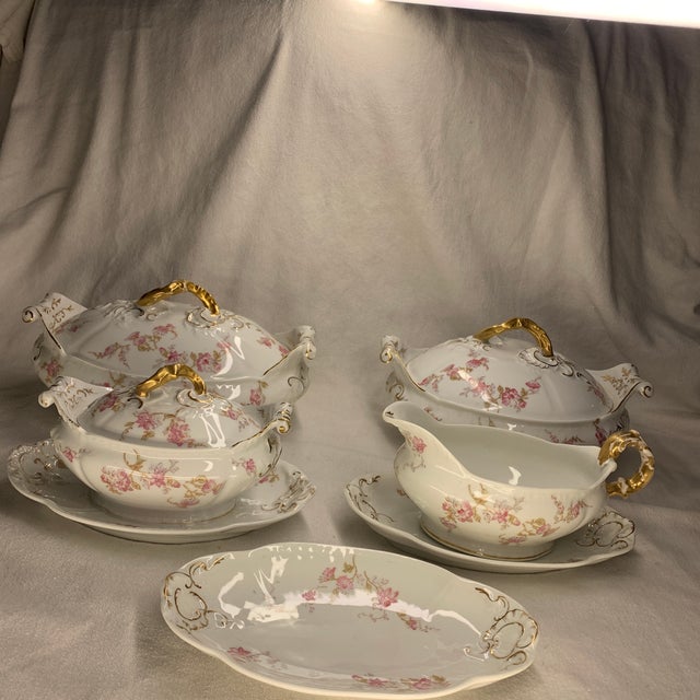 Vintage French Limoges Serving Set Pink and Baby Blue Sprays of Flowers - Set of 7 For Sale - Image 10 of 12