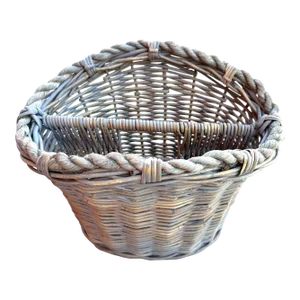 Rustic European Gray Wash Wicker Basket