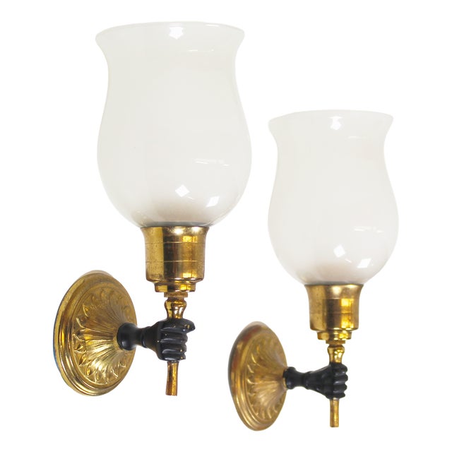 Vintage Brass Torch Holding Hand Wall Sconces, 1950s, Set of 2 For Sale