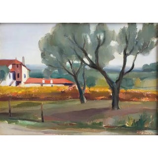 Jose Videira, Landscape with Houses, Oil on Panel For Sale