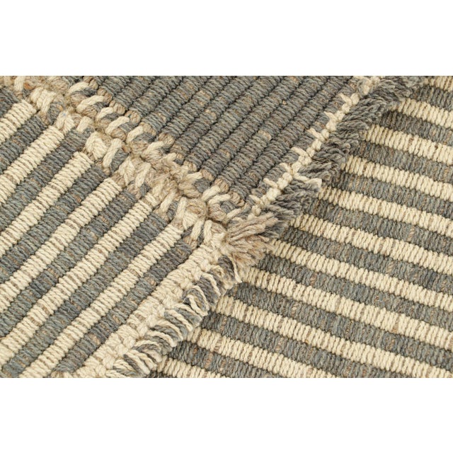 Textile Rug & Kilim’s Contemporary Kilim in Beige and Gray Textural Stripes For Sale - Image 7 of 7