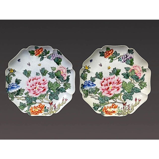 A pair of very pretty plates, in the gentlest of colours. Styled in the manner of the Qianlong Dynasty, these octagonal...