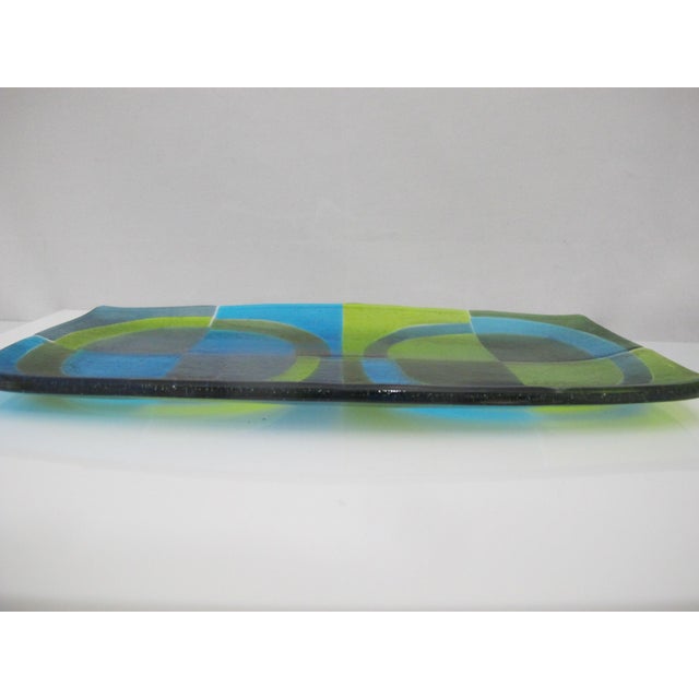 Blue Shepardson Studios Geometric Op Art Fused Art Glass Decorative Plate Tray For Sale - Image 8 of 11