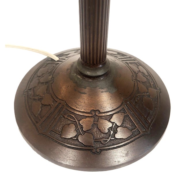 Brown Antique Bronze Rose Overlay & Stained Slag Glass Table Lamp #559 by Handel For Sale - Image 8 of 18