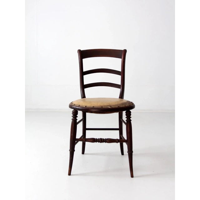 Antique Wood Chair With Upholstered Seat For Sale - Image 4 of 7