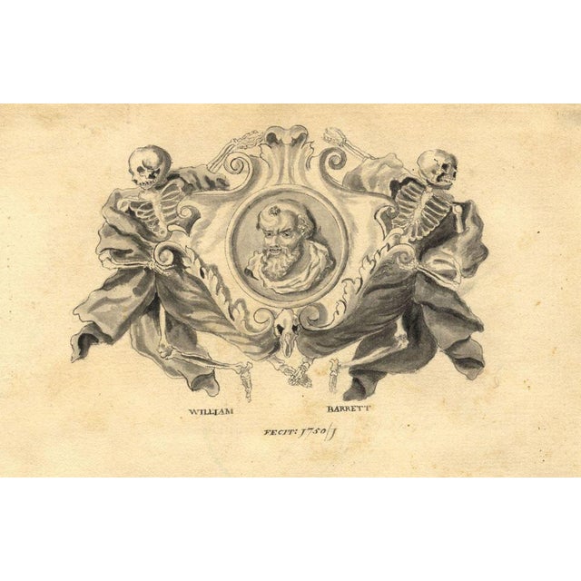 Rococo William Barrett, Socrates Memento Mori Cartouche Design, 1750, Watercolour For Sale - Image 3 of 3