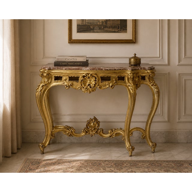 Antique Louis Philippe Italian Giltwood Console Table with Red Marble Top, 19th Century For Sale - Image 13 of 14