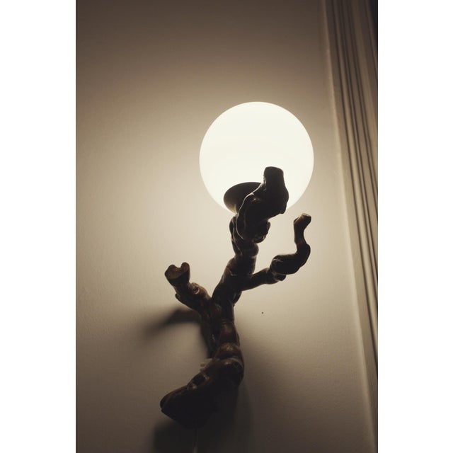 Vintage Organic Brutalist Vine Root Wall Lamp with Globe, 1960s For Sale - Image 10 of 18