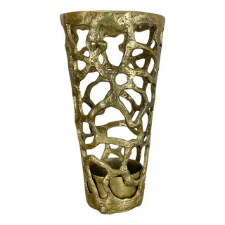 Hollywood Regency Brutalist Brass Umbrella Stand, Italy, 1970s For Sale