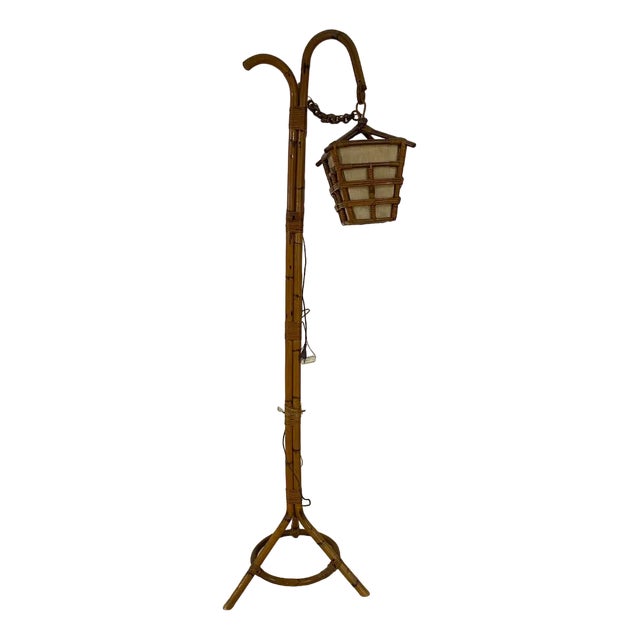 Italian Floor Lamp in Bamboo and Rattan, 1950s For Sale