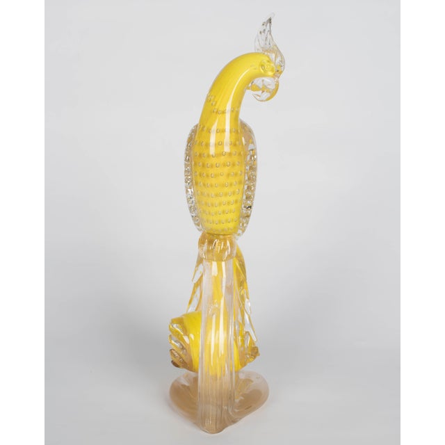 A vintage mid century Italian Murano art glass parrot or exotic bird sculpture by Alfredo Barbini. Rare bright yellow...