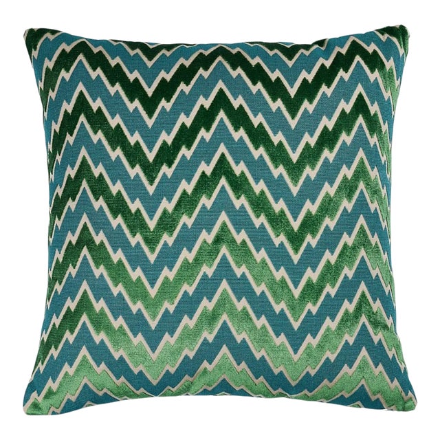 Schumacher Florentine Chevron 20" Pillow in Emerald For Sale