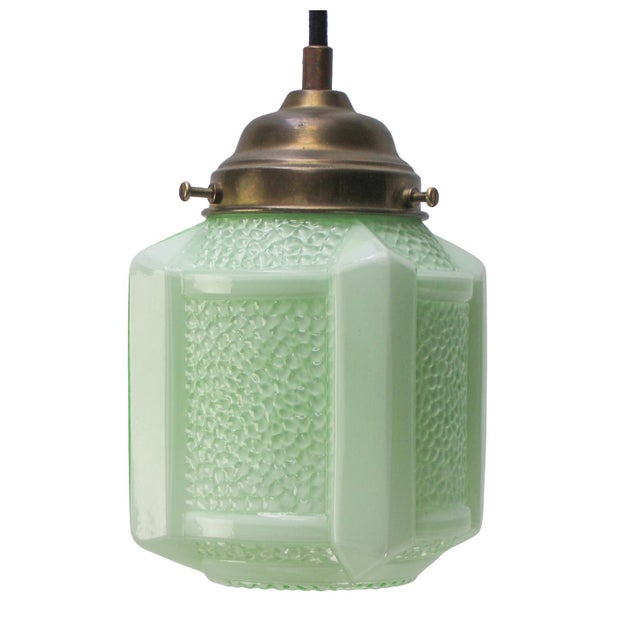 French Art Deco Green Clichy Glass Pendant Lamp For Sale - Image 6 of 6