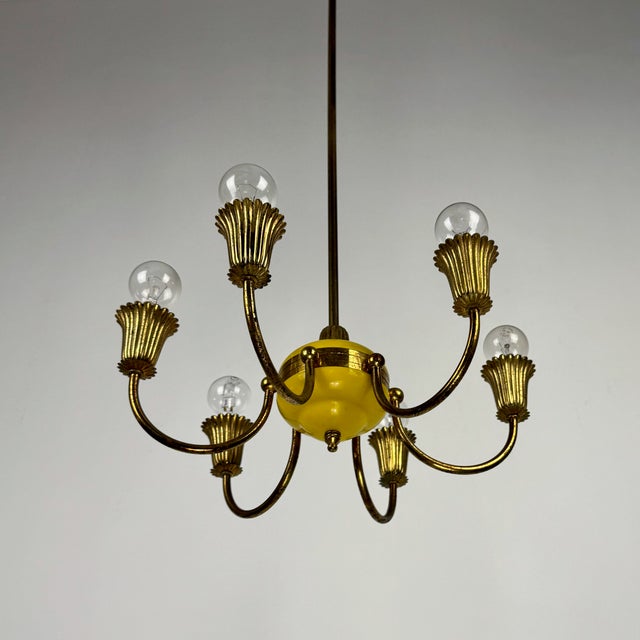 Vintage Italian Six-Arm Brass Chandelier, 1940s For Sale - Image 4 of 10