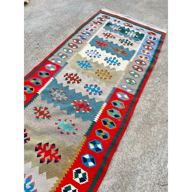 1980s Vintage Floral Design Flatweave Kilim Runner For Sale - Image 5 of 8
