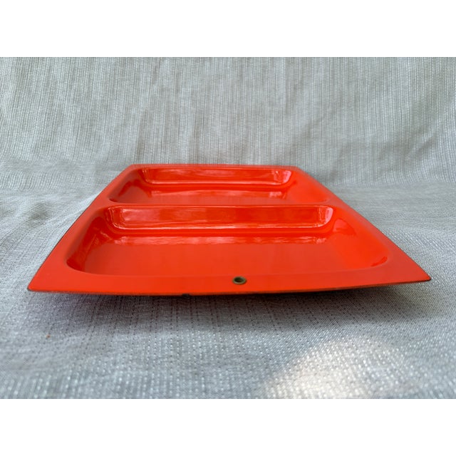 Mid 20th Century MCM Orange Enamel Divided Tray For Sale - Image 5 of 14