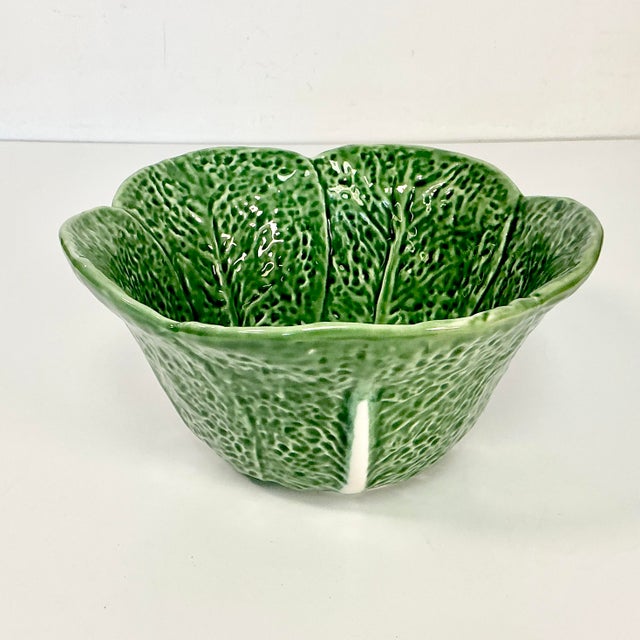 1980s Vintage Majolica Hollywood Regency Arts & Crafts Deep Cabbage Serving Bowl For Sale - Image 11 of 14