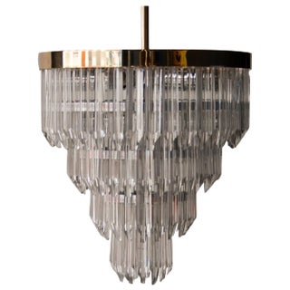 Mid-Century Glass and Brass Chandelier, Italy, 1970s For Sale