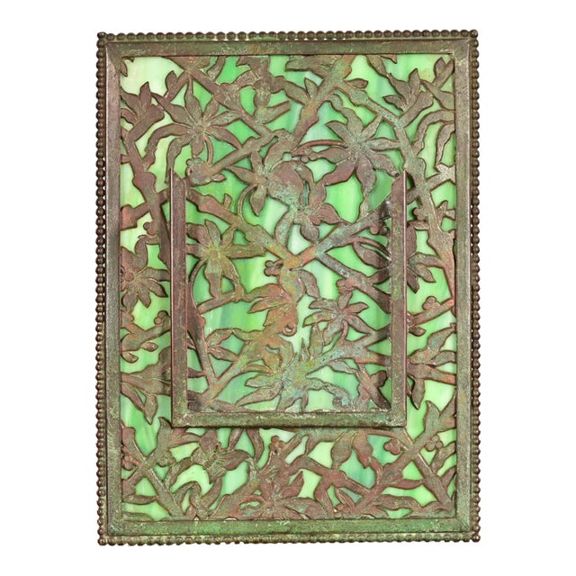 Apollo Studios New York Arts & Crafts Grapevine Pattern Bronze and Slag Glass Picture Frame For Sale