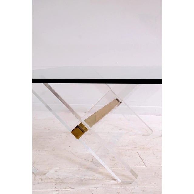 French Gilt Brass, Acrylic Glass & Glass Coffee Table, 1980s For Sale - Image 6 of 9