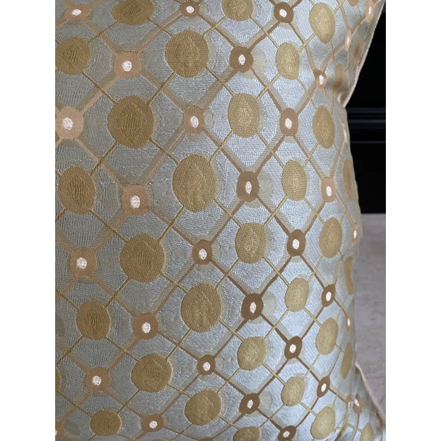 Mid-Century Modern Designer Pillows in Olive Green on Ice Blue - A Pair For Sale - Image 3 of 10