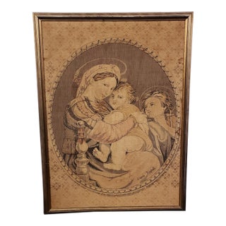 Circa 1940 French After Raphael "Madonna of the Chair" Framed Tapestry For Sale