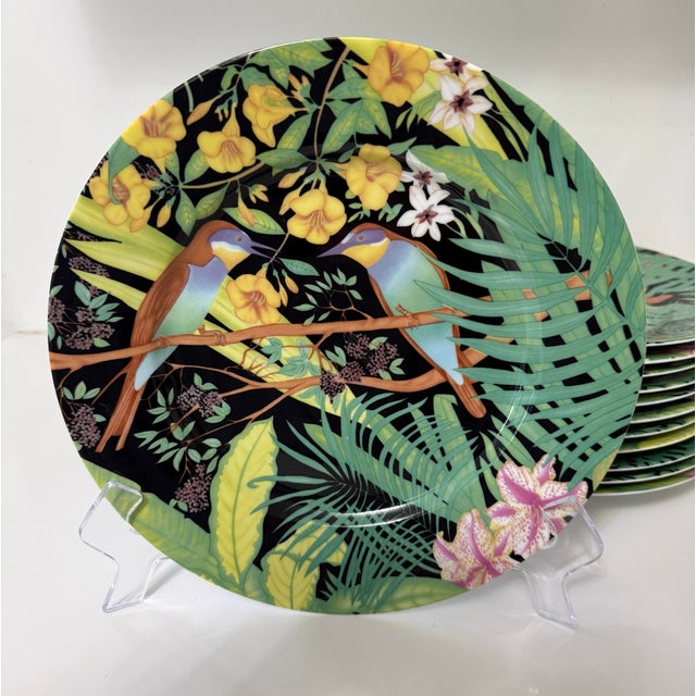 Vintage Limoges France Rochard Tropical Birds and Foliage 10” Plates - Set of 12 For Sale In Chicago - Image 6 of 6