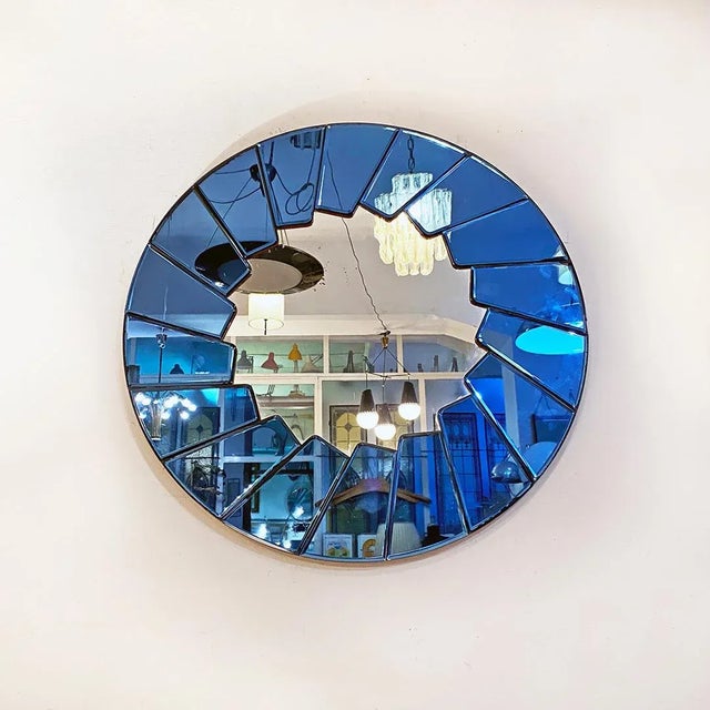 Mid-Century Modern Italian Blue Round Mirror with Glass Frame, 1960s For Sale - Image 9 of 9