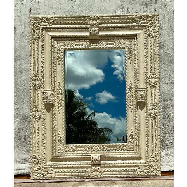 Antique White Vintage Regency Monumental Hand Carved Floor Mirror For Sale - Image 8 of 11