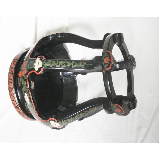 Wood 1970s Vintage Chinese Ebonized Cloisonne Top Garden Seat For Sale - Image 7 of 8