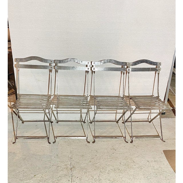 Set of Four French Polished Steel Folding Chairs For Sale - Image 4 of 7