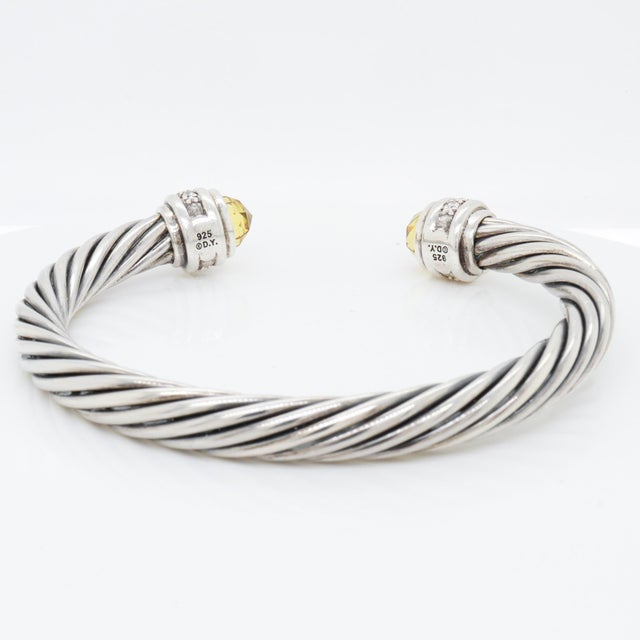 David Yurman 7mm Sterling Silver, Citrine, & Diamond Classic Cable Bracelet For Sale - Image 13 of 15