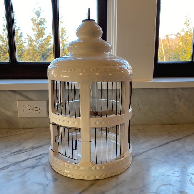 Vintage Ceramic White Bird Cage, Italian Chairish