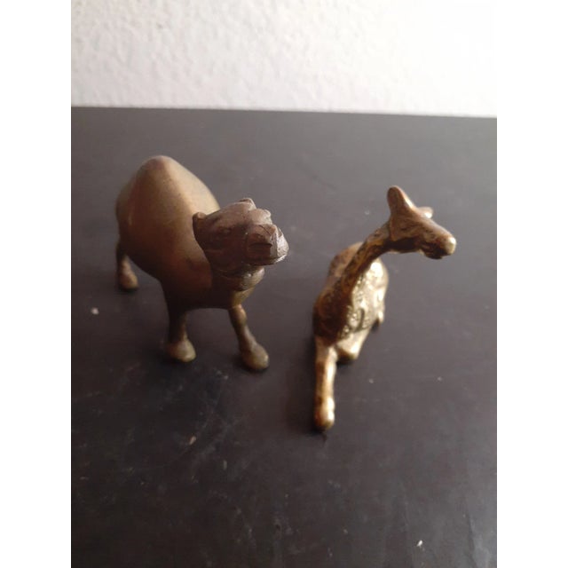 Vintage Solid Brass Miniature Camel & Giraffe Figurines- Set of 2 For Sale - Image 4 of 5