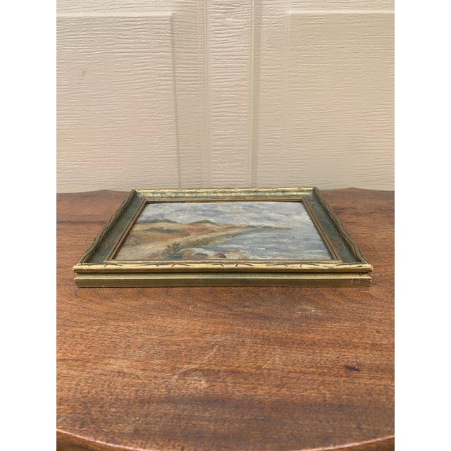 Antique Hand Painted Framed Oil on Board Seaside Coastal Landscape Painting, Early 20th Century For Sale In South Bend - Image 6 of 8