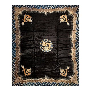 1920s Black Dragon Antique Chinese Peking Rug Handknotted Wool Carpet For Sale