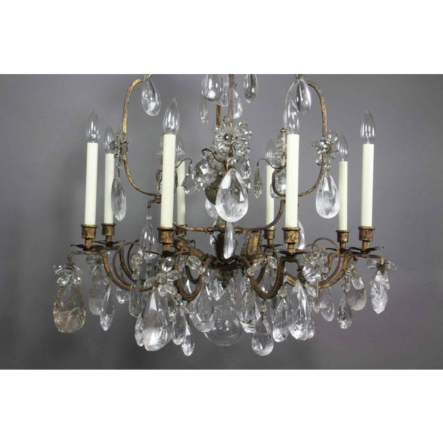 Rococo Louis XV Gilded Wrought Iron and Rock Crystal Chandelier For Sale - Image 3 of 11