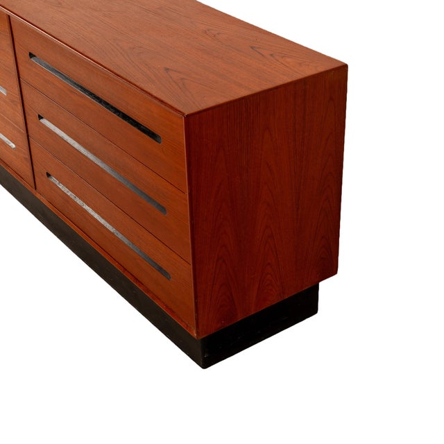 Brown 1970s Westnofa Norwegian Scandinavian Modern Teak Lowboy Long Dresser Norway For Sale - Image 8 of 12